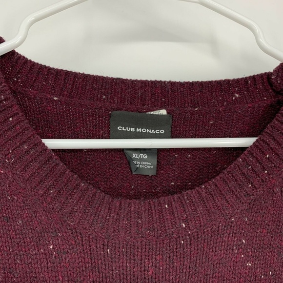 Club Monaco Mens Sweater Burgundy Marled 100% Wool Pullover Crewneck - Picture 5 of 11